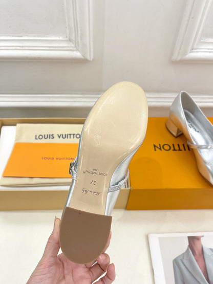 LV WOMEN ROMY HIGH BALLERINA IN SILVER METALLIC LAMBSKIN