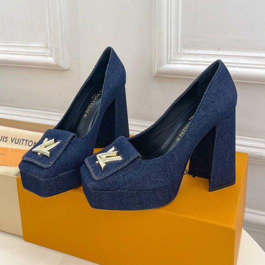 SHAKE MARY JANE HIGH HEEL 12 CM IN CLASSIC BLUE DENIM FABRIC