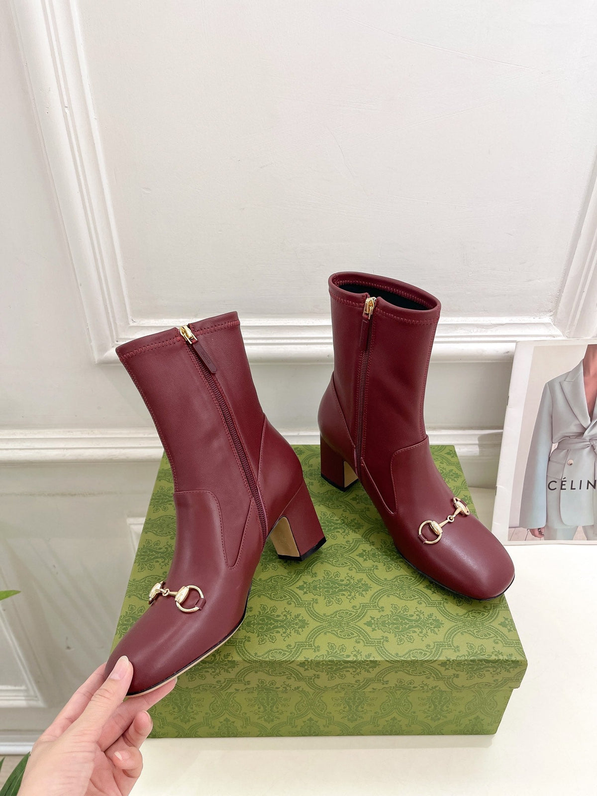 HORSEBIT ANKLE BOOTS 6.5CM IN BURGUNDY RED SHEEPSKIN