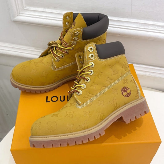 LV X TIMBERLAND MARTIN BOOT IN PEANUT BROWN MONOGRAM SUEDE