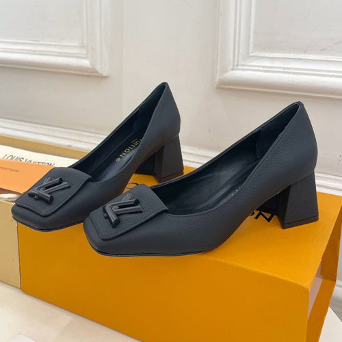 SHAKE PUMP BLOCK HEEL 5.5 CM SANDALS IN BLACK PEPPLE CALFSKIN