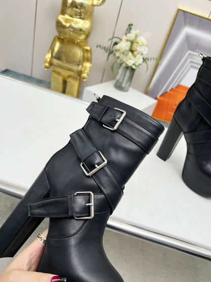 SL ANKLE BUCKLE BOOT PLATFORM BLACK SMOOTH CALFSKIN