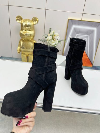 SL ANKLE BUCKLE BOOT PLATFORM BLACK SUEDE