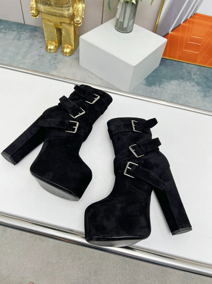 SL ANKLE BUCKLE BOOT PLATFORM BLACK SUEDE