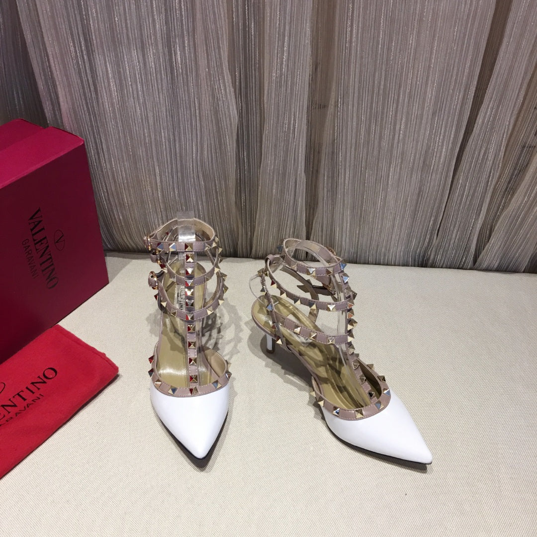 ROCKSTUD CAGED PUMP 65MM IN WHITE MIX LIGHT PINK PATENT CALFSKIN