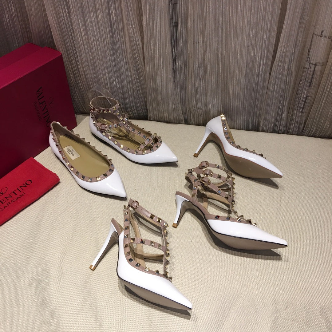 ROCKSTUD CAGED PUMP 65MM IN WHITE MIX LIGHT PINK PATENT CALFSKIN