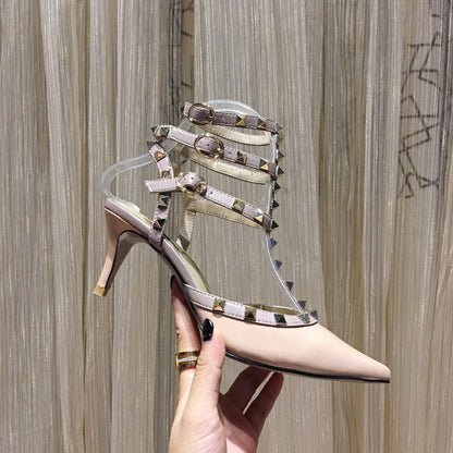 ROCKSTUD CAGED PUMP 65MM IN PEACHY MIX LIGHT PINK PATENT CALFSKIN