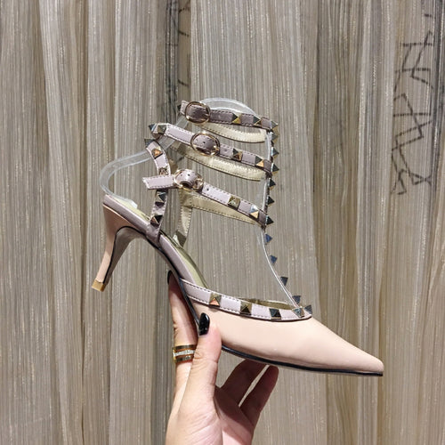 ROCKSTUD CAGED PUMP 65MM IN PEACHY MIX LIGHT PINK PATENT CALFSKIN