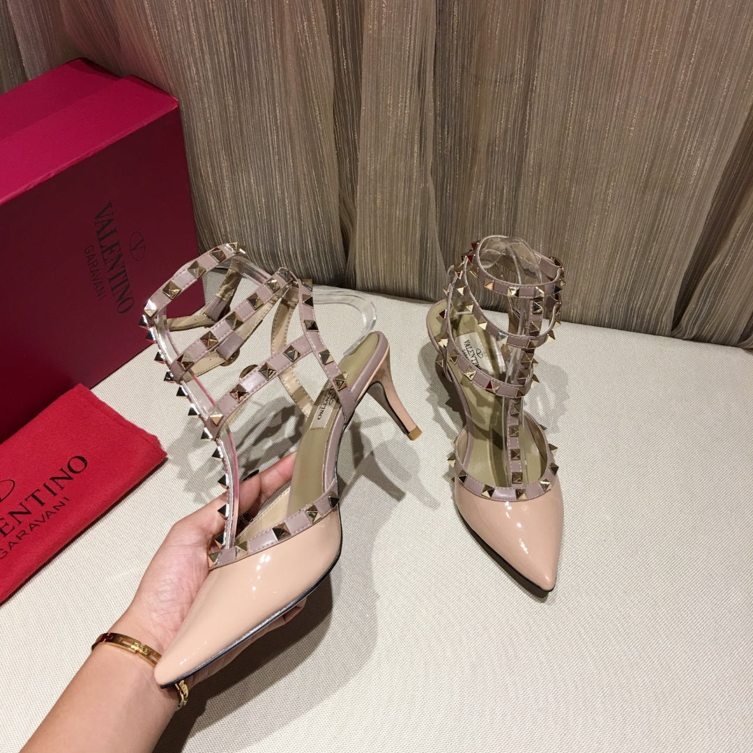 ROCKSTUD CAGED PUMP 65MM IN PEACHY MIX LIGHT PINK PATENT CALFSKIN
