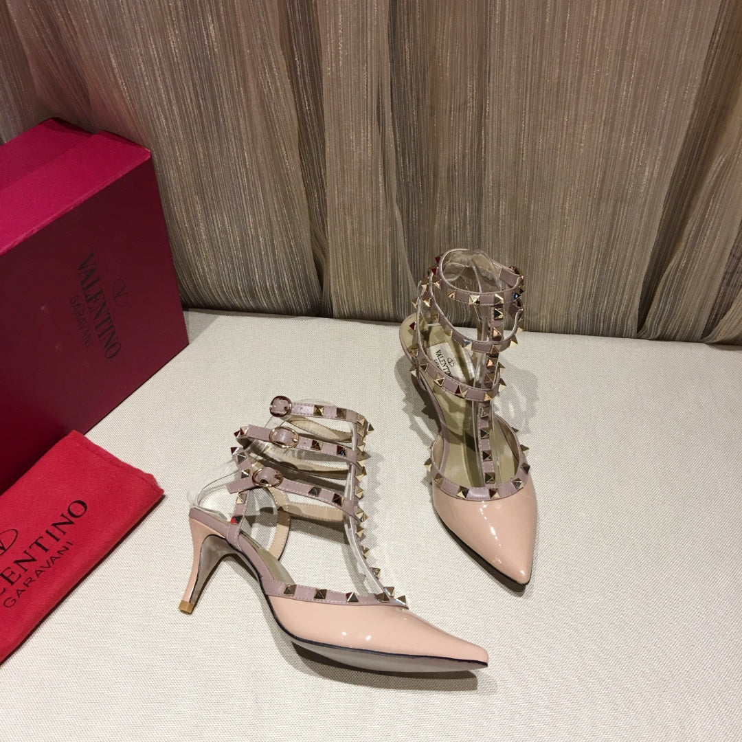 ROCKSTUD CAGED PUMP 65MM IN PEACHY MIX LIGHT PINK PATENT CALFSKIN