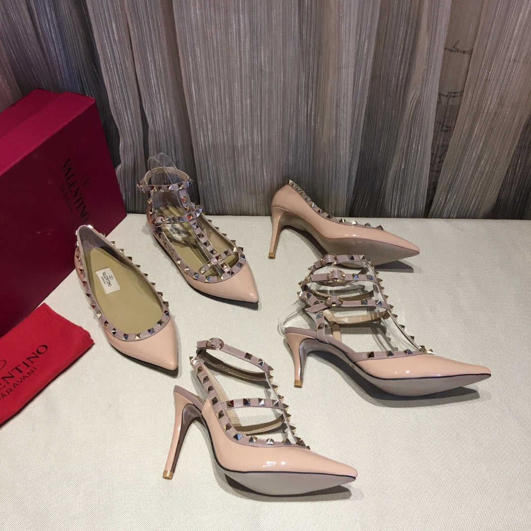 ROCKSTUD CAGED PUMP 65MM IN PEACHY MIX LIGHT PINK PATENT CALFSKIN