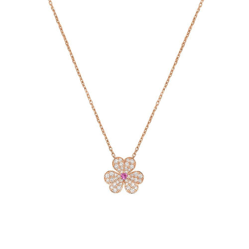 FRIVOLE PINK GOLD FLOWER DIAMOND NECKLACE