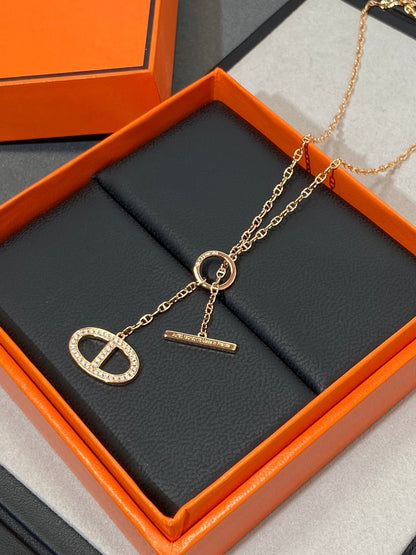 CHAINE SMALL FULL DIAMOND PIG NOSE PINK GOLD NECKLACE