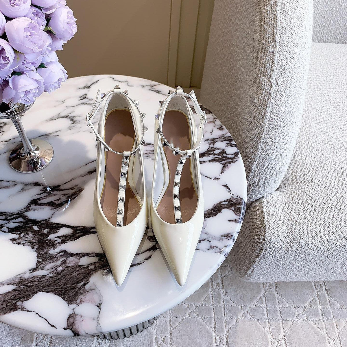 Rockstud TStrap 10cm White
