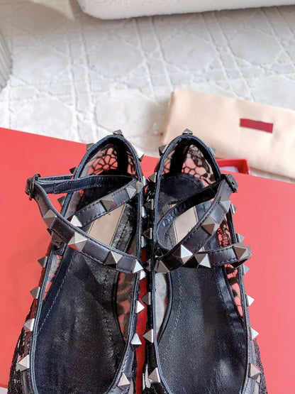 Rockstud Mesh Ballerina Black