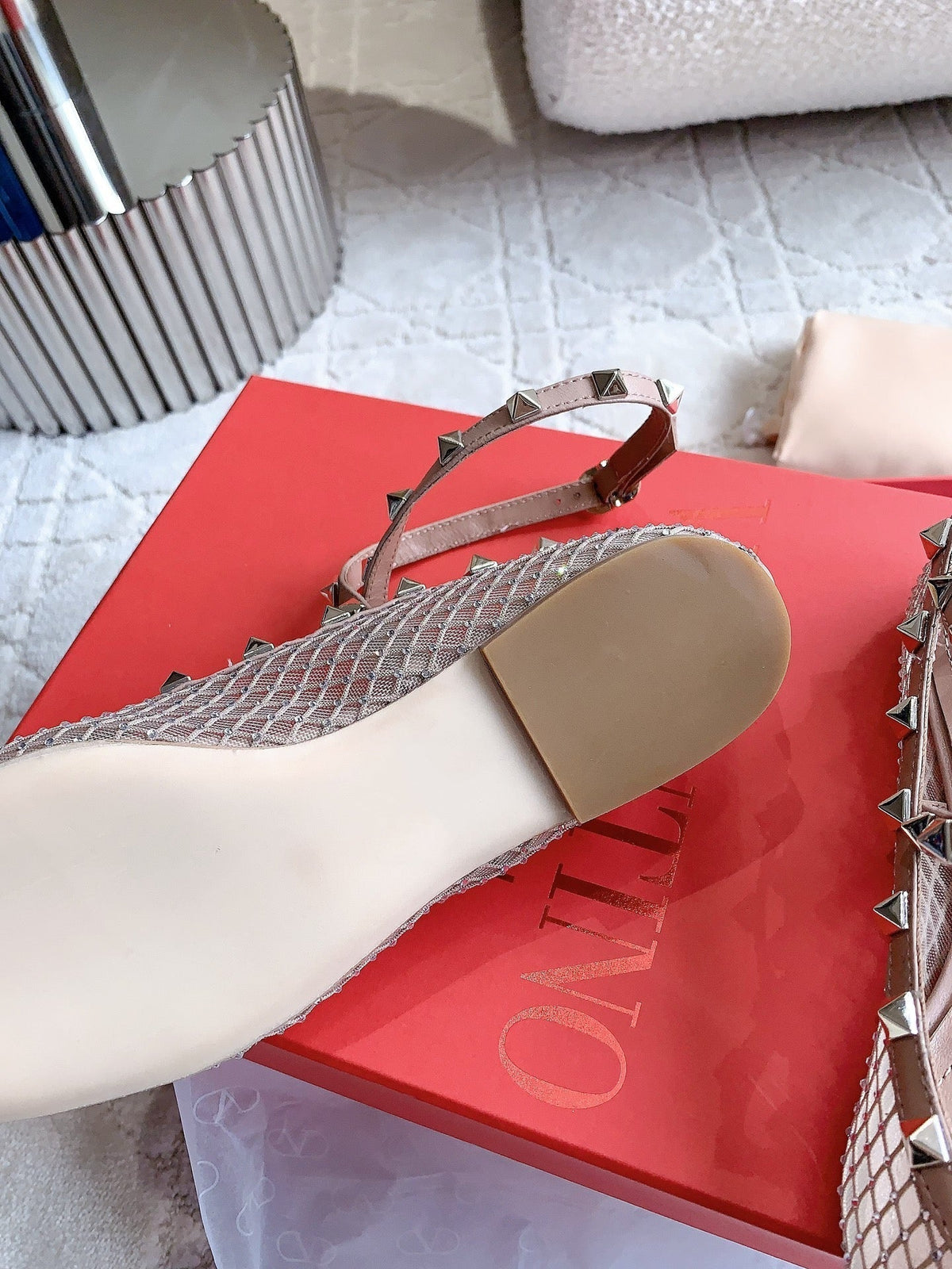 Rockstud Mesh Ballerina Rose Cannelle With Crystals